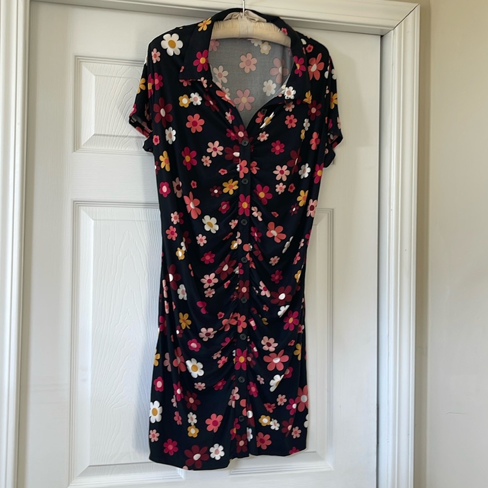 NWOT NoBo Button Front Black Floral Dress -XXXL
